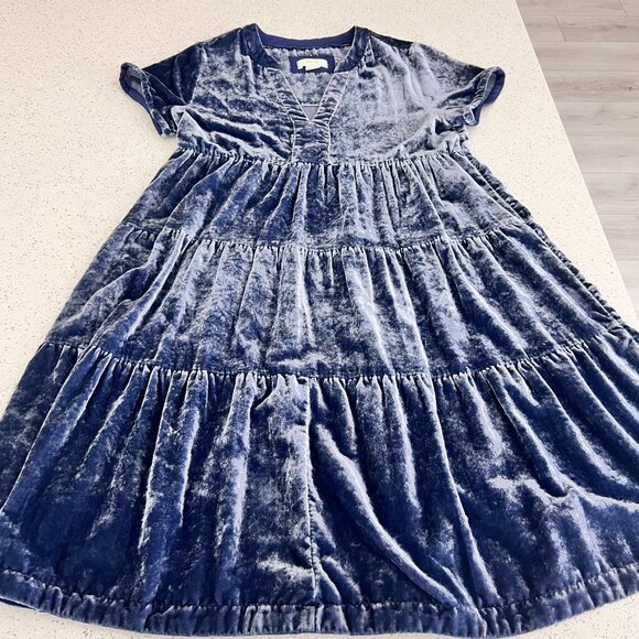 Anthropologie Crushed Blue Velvet Mini Dress - Picture 3 of 8
